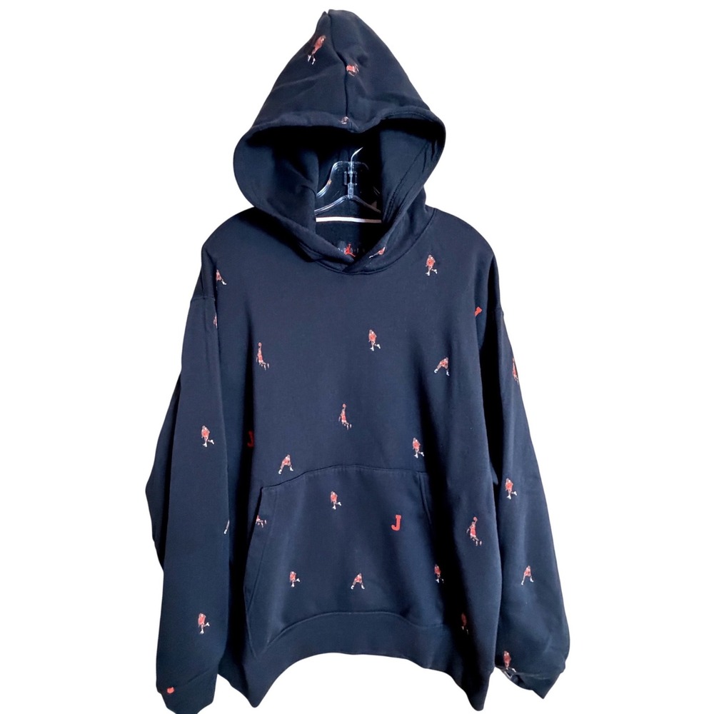 Jordan Essentials Holiday Jumpman Hoodie Men’s L Black All Over Print Fleece - Picture 3 of 16